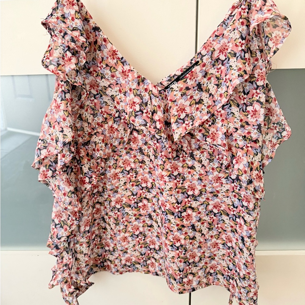 🌸 Zara Ruffle Women's Top xs - Picture 2 of 2